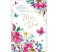Jonny Javelin Anniversary Card for Mum & Dad - Lovely Floral Design - Embossed Foil Finish - Premium Greeting Card with Envelope