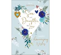 Jonny Javelin Anniversary Card for Son & Daughter-In-Law - Romantic Floral Love Heart Design - Embossed Gold Foil Finish - Premium Greeting Card with Envelope