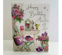 Jonny Javelin Auntie Happy Birthday With Love Card Summer House Flowers Lantern