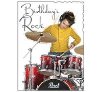 Jonny Javelin Birthday Card - Boy and Drum Kit with Silver Foil 7.25x5.5"