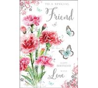 Jonny Javelin Birthday Card for a Special Friend, Flowers & Butterflies | Embossed Foil & Flitter Finish, Illustrated Inner, Made in the UK