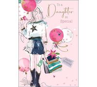 Jonny Javelin Birthday Card for Daughter - Balloons and Presents Design - Embossed Foil Finish - Stylish Birthday Greeting Card for a Special Daughter