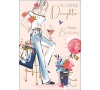 Jonny Javelin Birthday Card for Daughter - Presents & Balloons Design - Embossed Foil Finish - Stylish Birthday Greeting Card to a Lovely Daughter