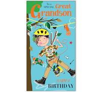 Jonny Javelin Birthday Card for Great Grandson - Adventurous Boy Design - Embossed Silver Foil Finish - Premium Greeting Card with Envelope