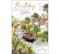 Jonny Javelin Birthday Card for Men - Scenic Countryside Canal Design - Foil Finish - Artistic Birthday Greeting Card