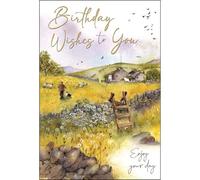 Jonny Javelin Birthday Card for Men - Scenic Countryside Field Design - Foil Finish - Artistic Birthday Greeting Card