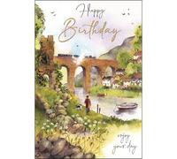 Jonny Javelin Birthday Card for Men - Scenic Countryside River Walk Design - Embossed Foil Finish - Artistic Birthday Greeting Card