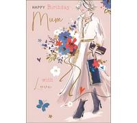 Jonny Javelin Birthday Card for Mum - Floral Bouquet & Gift Design - Embossed Foil Finish - Stylish Birthday Greeting Card for Her