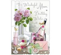 Jonny Javelin Birthday Card for Mum - Lovely Floral Design - Embossed Silver Foil Finish - Premium Greeting Card with Envelope