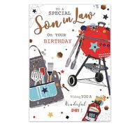 Jonny Javelin Birthday Card for Son in Law - Contemporary BBQ Design - Embossed Foil Finish - Premium Greeting Card with Envelope