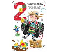 Jonny Javelin Boy Age 2 Birthday Card -Tractor Farm Animals
