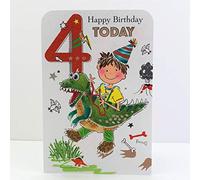 Jonny Javelin Boy Age 4 Birthday Card - Dinosaur