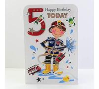 Jonny Javelin Boy Age 5 Birthday Card - Fireman