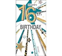 Jonny Javelin Boys 16th Birthday Card - Age 16 - Star Burst Embossed with Foil and Flitter Details