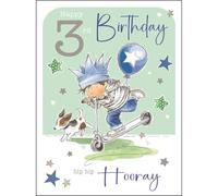 Jonny Javelin Boys 3rd Birthday Card - Cute Scooter and Dog Design - Foil and Flitter Finish - Age 3 Card for Him - Third Birthday Greeting Card