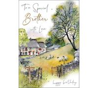 Jonny Javelin Brother Birthday Card - Artistic Countryside Sheep Scene & Special Finishes - Men's Birthday Card