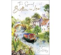 Jonny Javelin Brother in Law Birthday Card - Artistic Canal Boat Scene with Gold Foil - UK Made