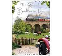 Jonny Javelin Brother In Law Birthday Card - Steam Train and Countryside Horses Design with Foil Details - Birthday Card for Men