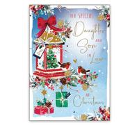 Jonny Javelin Christmas Card for a Special Daughter and Son in Law | Robin & Lantern Design, Heartfelt Verse, Embossed Foil and Flitter Finish, Illustrated Insert Leaf, Made in the UK