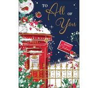 Jonny Javelin Christmas Card for All of You - Festive Snowy Postbox & Robins - Embossed Foil & Flitter Finish - Premium Special Christmas Greeting Card with Envelope