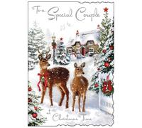 Jonny Javelin Christmas Card for All the Family - Festive Deer Snow Scene - Embossed Foil & Flitter Finish - Premium Quality Special Christmas Greeting Card with Envelope