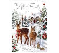 Jonny Javelin Christmas Card for All the Family - Festive Deer Snow Scene - Embossed Foil & Flitter Finish - Premium Quality Special Christmas Greeting Card with Envelope