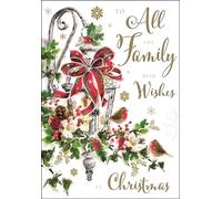 Jonny Javelin Christmas Card for All the Family - Festive Robins & Lantern in the Snow - Foil & Flitter Finish - Premium Quality Special Christmas Greeting Card with Envelope