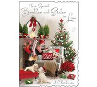 Jonny Javelin Christmas Card for Brother and Sister in Law - Cute Puppy Dogs Design - Foil and Flitter Finish - Festive Christmas Greeting Card