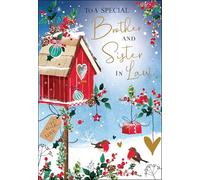 Jonny Javelin Christmas Card for Brother & Sister in Law - Festive Birdhouse & Robins - Embossed Foil & Flitter Finish - Premium Special Christmas Greeting Card with Envelope