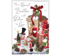 Jonny Javelin Christmas Card for Brother & Sister in Law - Festive Snowmen - Embossed Foil & Flitter Finish - Premium Quality Special Christmas Greeting Card with Envelope