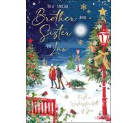 Jonny Javelin Christmas Card for Brother & Sister in Law - Festive Winter Scene - Embossed Foil & Flitter Finish - Premium Quality Christmas Greeting Card with Envelope
