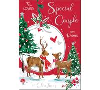 Jonny Javelin Christmas Card for Couple - Festive Deer in Snow - Embossed Foil & Flitter Finish - Premium Special Christmas Greeting Card with Envelope