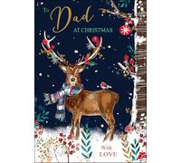 Jonny Javelin Christmas Card for Dad - Festive Stag in Snow - Embossed Foil & Flitter Finish - Premium Special Christmas Greeting Card with Envelope