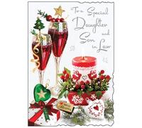 Jonny Javelin Christmas Card for Daughter and Son in Law - Festive Drinks Design - Embossed Foil and Flitter Finish - Artistic Christmas Greeting Card for a Special Couple