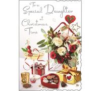 Jonny Javelin Christmas Card for Daughter - Festive Drinks - Embossed Foil & Flitter Finish - Premium Special Christmas Greeting Card with Envelope