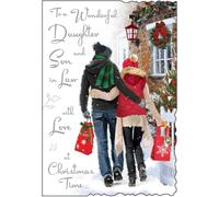 Jonny Javelin Christmas Card for Daughter & Son-in-Law - Festive Couple in the Snow - Foil & Flitter Finish - Premium Quality Special Christmas Greeting Card with Envelope