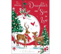 Jonny Javelin Christmas Card for Daughter & Son in Law - Festive Deer in Snow - Embossed Foil & Flitter Finish - Premium Special Christmas Greeting Card with Envelope
