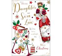Jonny Javelin Christmas Card for Daughter & Son in Law - Festive Drinks - Embossed Foil & Flitter Finish - Premium Special Christmas Greeting Card with Envelope