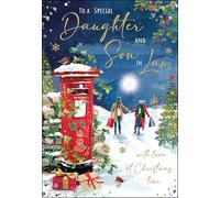 Jonny Javelin Christmas Card for Daughter & Son in Law - Festive Snow Scene Couple - Embossed Foil & Flitter Finish - Premium Quality Special Christmas Greeting Card with Envelope