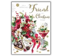 Jonny Javelin Christmas Card for Friend - Pretty Floral Design - Embossed Foil Finish - Festive Christmas Greeting Card for a Special Friend - For Women