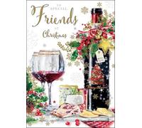 Jonny Javelin Christmas Card for Friends - Festive Cheese & Wine Design - Embossed Foil & Flitter Finish - Premium Special Christmas Greeting Card with Envelope