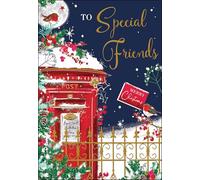 Jonny Javelin Christmas Card for Friends - Festive Postbox & Robin - Embossed Foil & Flitter Finish - Premium Special Christmas Greeting Card with Envelope