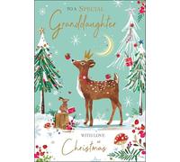 Jonny Javelin Christmas Card for Granddaughter - Festive Deer & Rabbit in Snow - Embossed Foil & Flitter Finish - Premium Special Christmas Greeting Card with Envelope