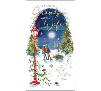Jonny Javelin Christmas Card for Grandson & his Wife - Festive Snow Scene - Embossed Foil & Flitter Finish - Premium Special Christmas Greeting Card with Envelope