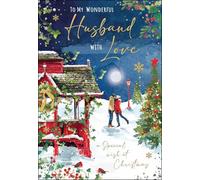 Jonny Javelin Christmas Card for Husband - Festive Romantic Snow Scene - Embossed Foil & Flitter Finish - Premium Quality Christmas Greeting Card with Envelope for a Wonderful Husband