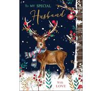 Jonny Javelin Christmas Card for Husband - Festive Stag in Snow - Embossed Foil & Flitter Finish - Premium Special Christmas Greeting Card with Envelope