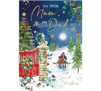 Jonny Javelin Christmas Card for Mum & Dad - Festive Winter Scene - Embossed Foil & Flitter Finish - Premium Quality Special Christmas Greeting Card with Envelope