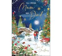 Jonny Javelin Christmas Card for Mum & Dad - Festive Winter Snow Scene - Embossed Foil & Flitter Finish - Premium Quality Special Christmas Greeting Card with Envelope