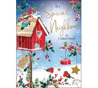 Jonny Javelin Christmas Card for Neighbours - Festive Robin - Foil & Flitter Finish - Premium Quality Special Christmas Greeting Card with Envelope