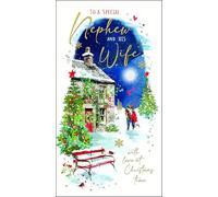 Jonny Javelin Christmas Card for Nephew & his Wife - Festive Winter Snow Scene - Embossed Foil & Flitter Finish - Premium Special Christmas Greeting Card with Envelope